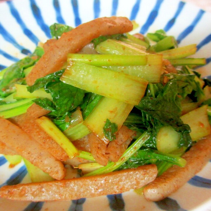 小松菜とコンニャクのピリ辛味噌炒め